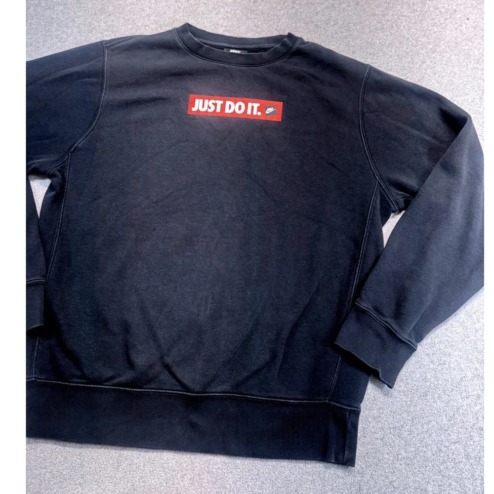 Nike Sweatshirt Womens Small Black Just Do It Box Logo‎ Crewneck Fleece Pullover